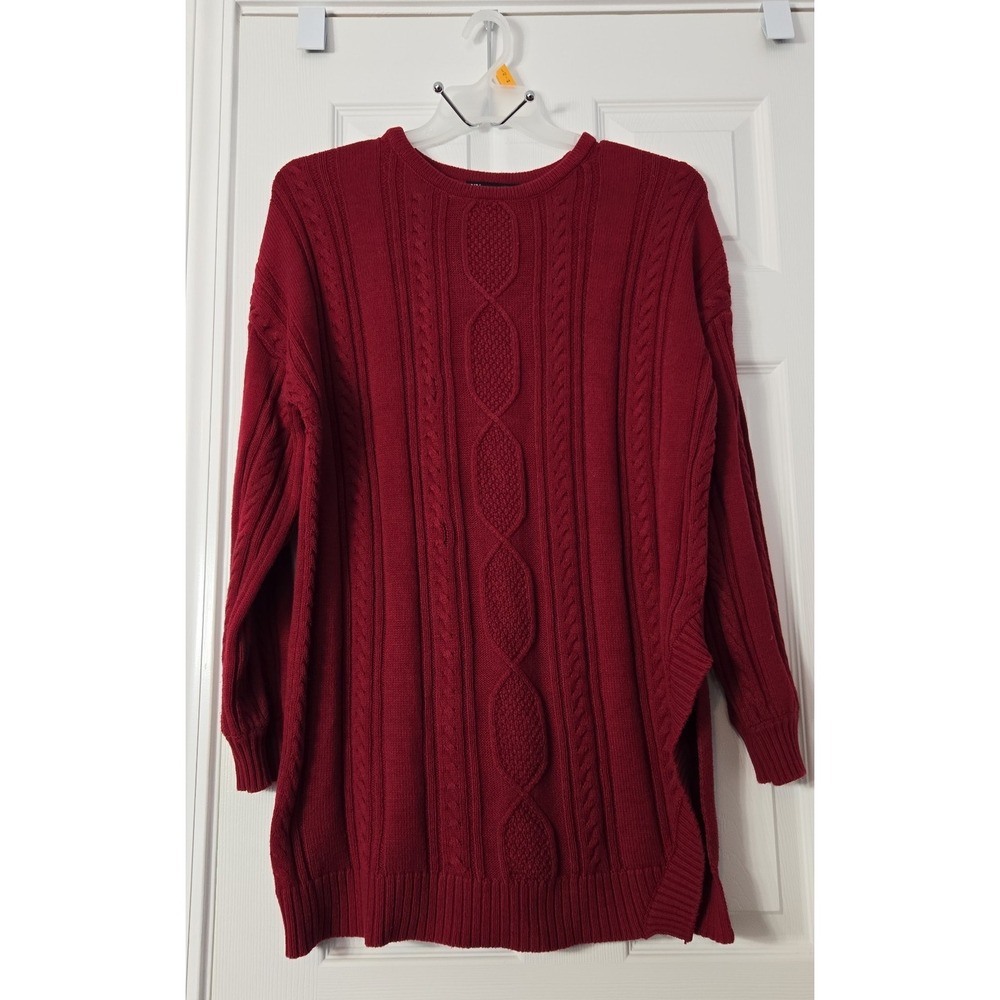NY&C Womans Cable Pullover Sweater Size Large Burgundy